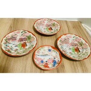 vintage hand painted 3 plates and a saucer Japanese porcelain Geisha Girl